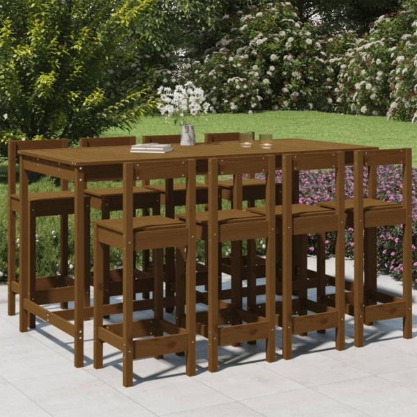 Mesa y taburetes altos de jardín 9 pzas madera pino marrón miel