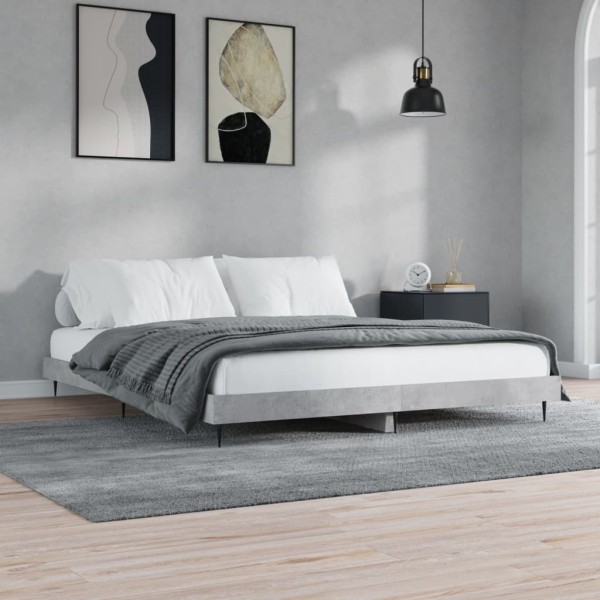 Estructura de cama madera contrachapada gris hormigón 150x200cm