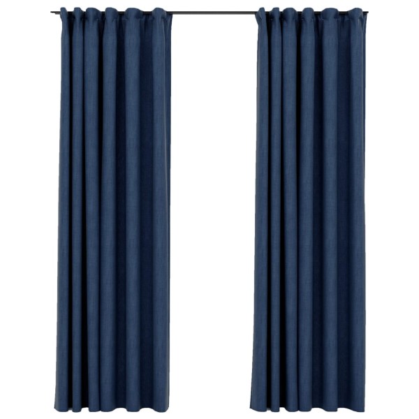 Cortinas opacas con ganchos look de lino 2 pzas azul 140x225 cm