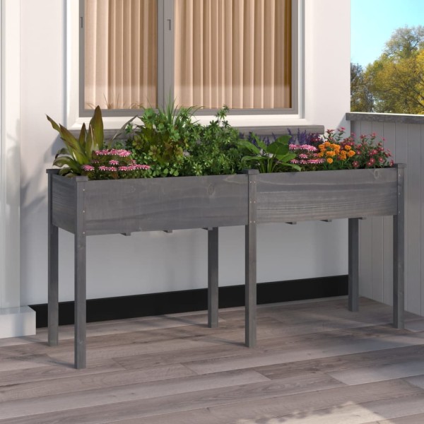 Jardinera con forro madera maciza de abeto gris 161x45x76 cm