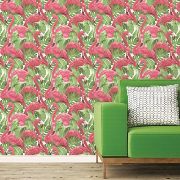 Noordwand Papel pintado Flamingo and Monstera rosa