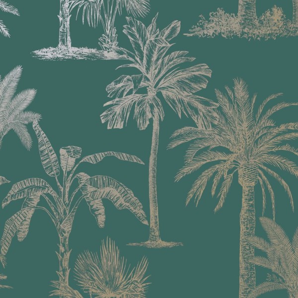 DUTCH WALLCOVERINGS Papel pintado árbol tropical verde azulado