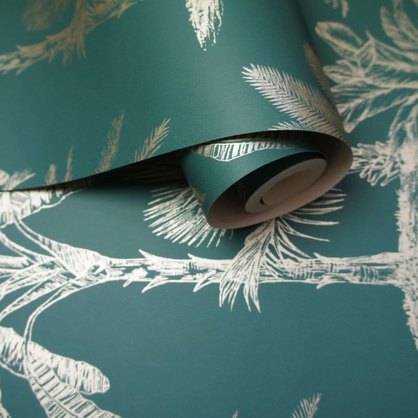 DUTCH WALLCOVERINGS Papel pintado árbol tropical verde azulado