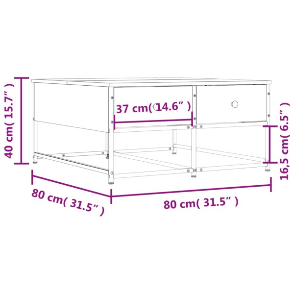 Mesa de centro madera de ingeniería negro 80x80x40 cm