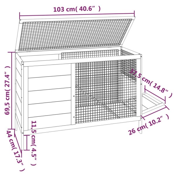 Conejera de madera maciza de pino marrón 103x44x69,5 cm