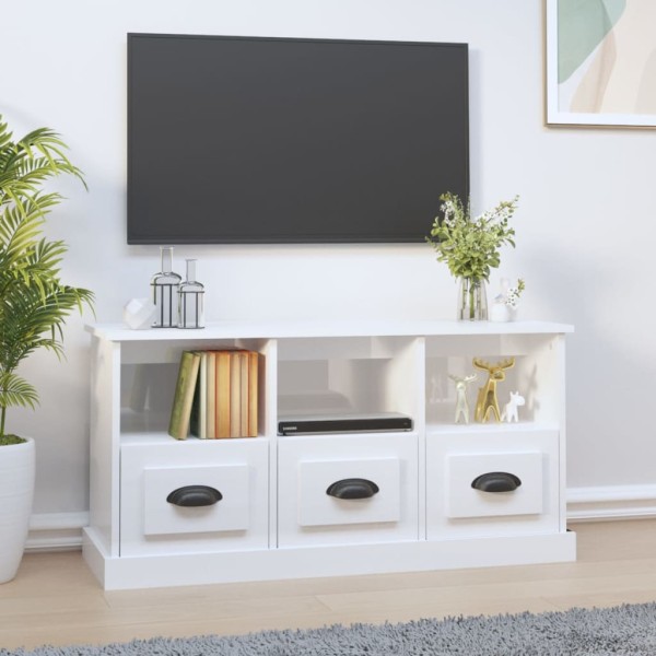 Mueble de TV madera contrachapada blanco brillo 100x35x50 cm