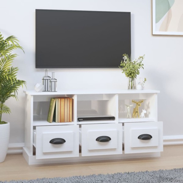 Mueble de TV madera contrachapada blanco brillo 100x35x50 cm