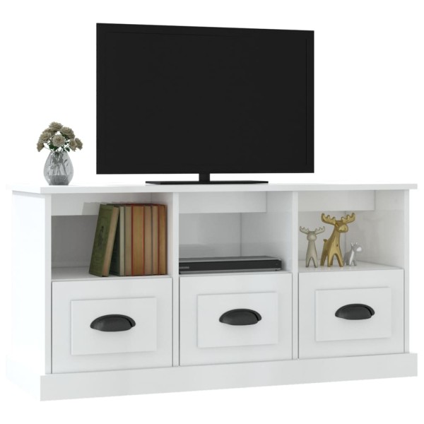 Mueble de TV madera contrachapada blanco brillo 100x35x50 cm