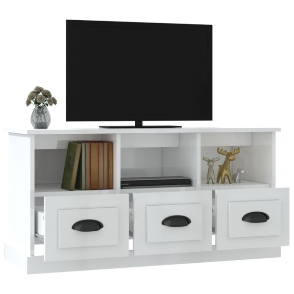 Mueble de TV madera contrachapada blanco brillo 100x35x50 cm