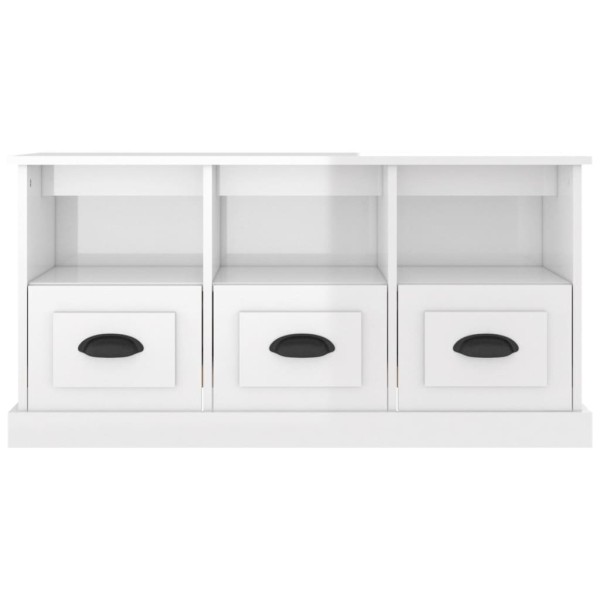 Mueble de TV madera contrachapada blanco brillo 100x35x50 cm