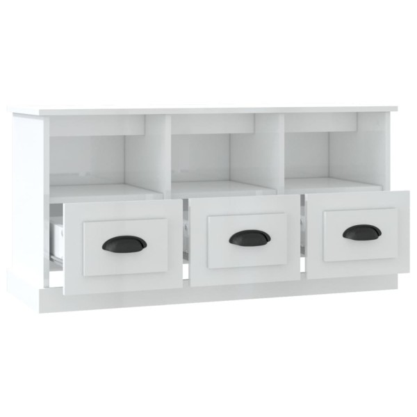 Mueble de TV madera contrachapada blanco brillo 100x35x50 cm