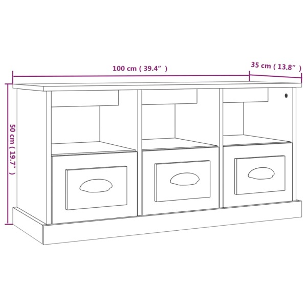 Mueble de TV madera contrachapada blanco brillo 100x35x50 cm