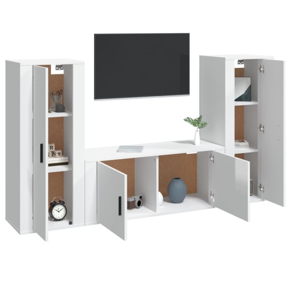 Set de muebles de TV 3 pzas madera contrachapada blanco brillo