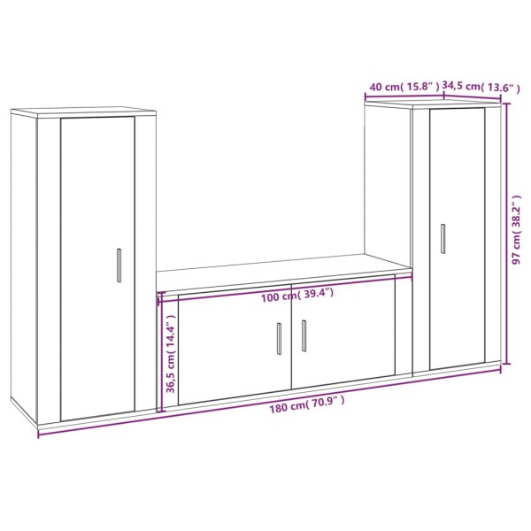 Set de muebles de TV 3 pzas madera contrachapada blanco brillo