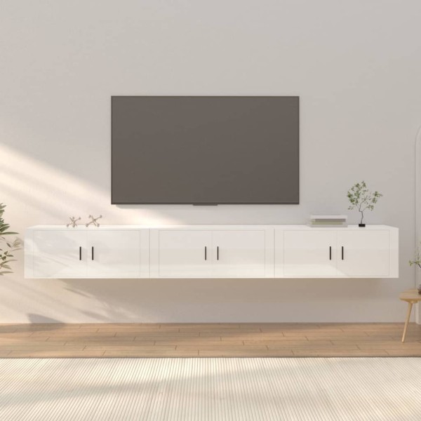 Muebles para TV de pared 3 uds blanco brillante 100x34,5x40 cm