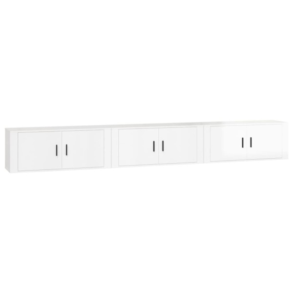 Muebles para TV de pared 3 uds blanco brillante 100x34,5x40 cm