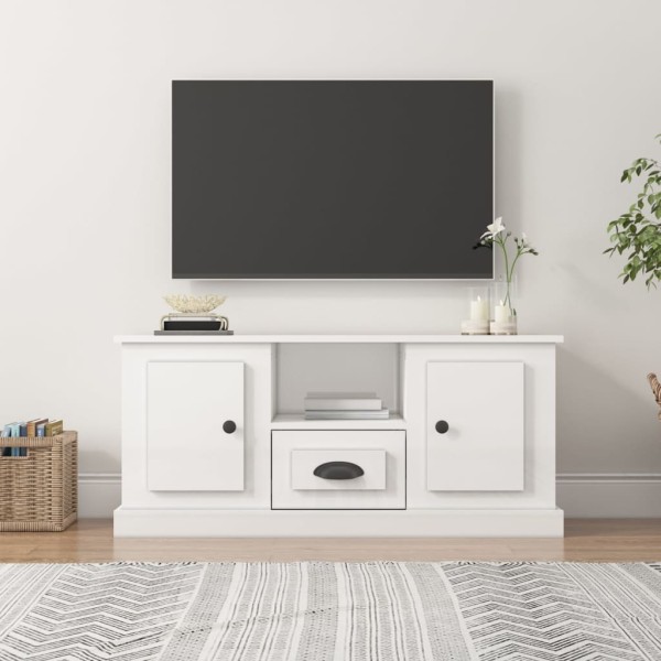 Mueble de TV madera contrachapada blanco brillo 100x35,5x45 cm