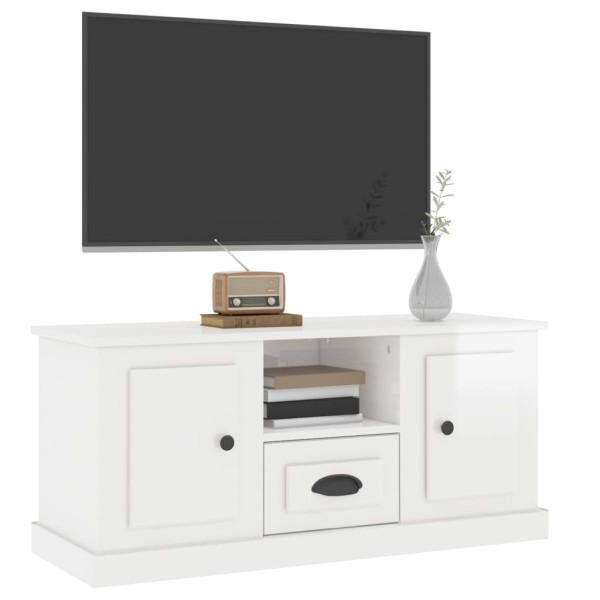 Mueble de TV madera contrachapada blanco brillo 100x35,5x45 cm