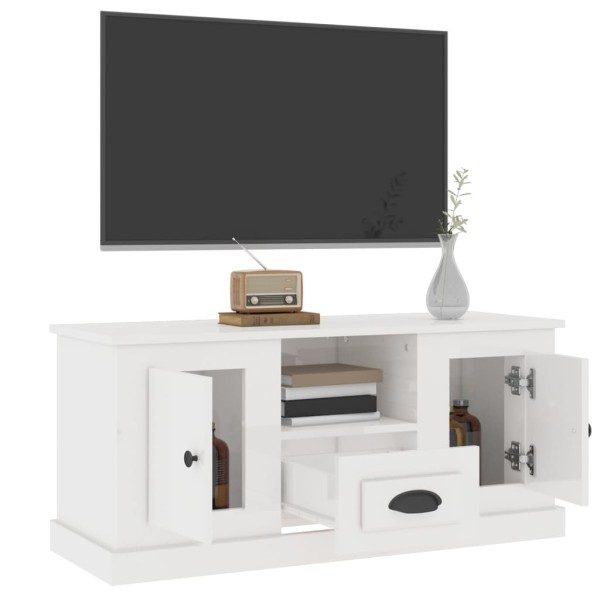 Mueble de TV madera contrachapada blanco brillo 100x35,5x45 cm