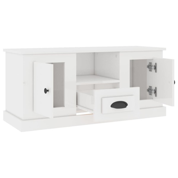 Mueble de TV madera contrachapada blanco brillo 100x35,5x45 cm