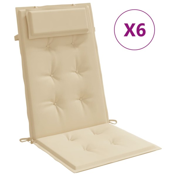 Cojines de silla con respaldo alto 6 uds tela Oxford beige