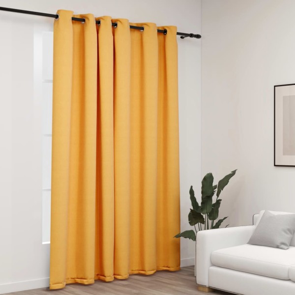 Cortina opaca con ojales look de lino amarillo 290x245 cm