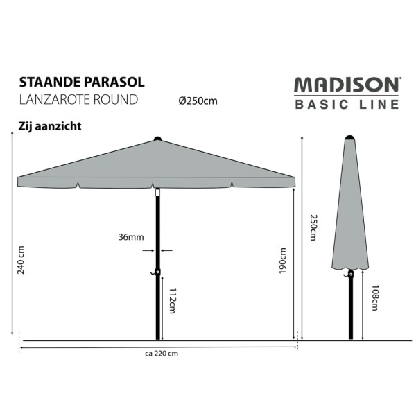 Madison Sombrilla Lanzarote redonda azul aguamarina 250 cm