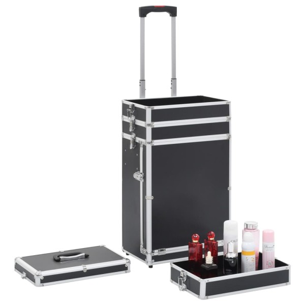 Maletín trolley de maquillaje de aluminio negro