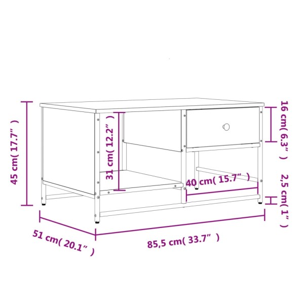 Mesa de centro madera de ingeniería roble Sonoma 85,5x51x45 cm