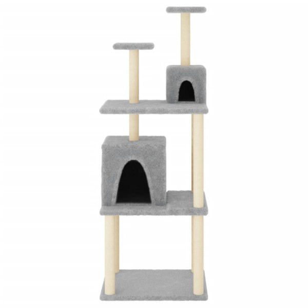 Rascador para gatos con postes de sisal gris claro 167 cm