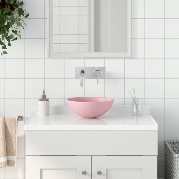 Lavabo de cuarto de baño redondo cerámica rosa mate