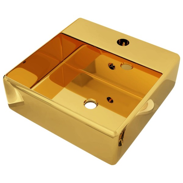 Lavabo con rebosadero 41x41x15 cm cerámica dorado