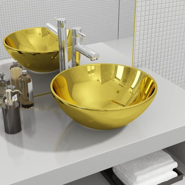 Lavabo 32,5x14 cm cerámica dorado