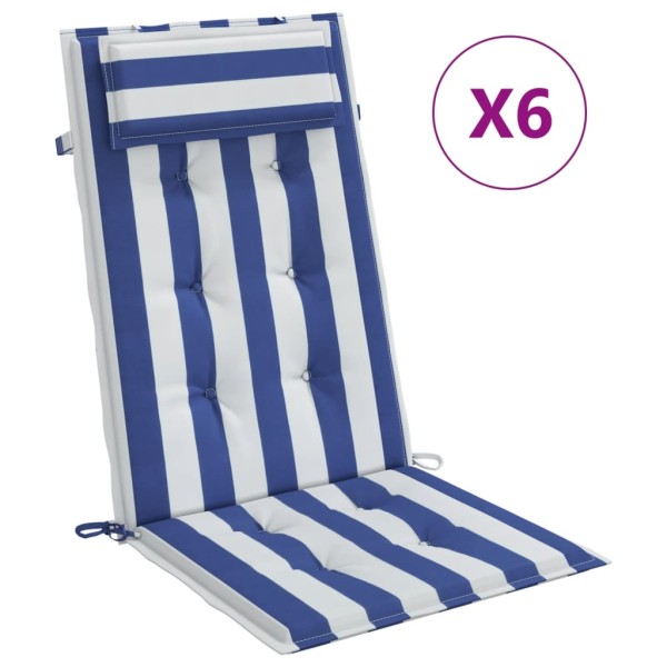 Cojines silla respaldo alto 6 uds tela Oxford rayas azul blanco