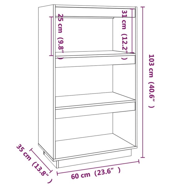 Estantería/divisor de espacios madera maciza pino 60x35x103 cm