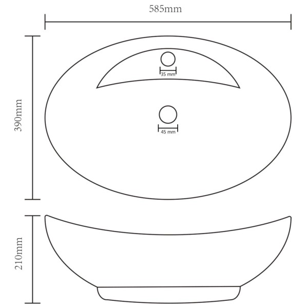 Lavabo lujoso con rebosadero cerámica negro mate 58,5x39 cm