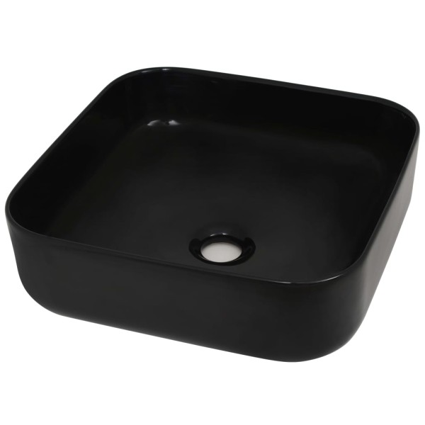 Lavabo cuadrado de cerámica negro 38x38x13,5 cm