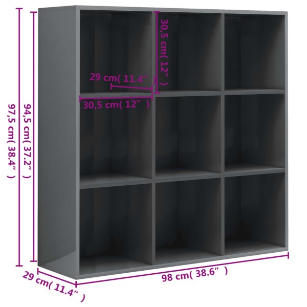 Estantería de madera contrachapada gris brillante 98x30x98 cm