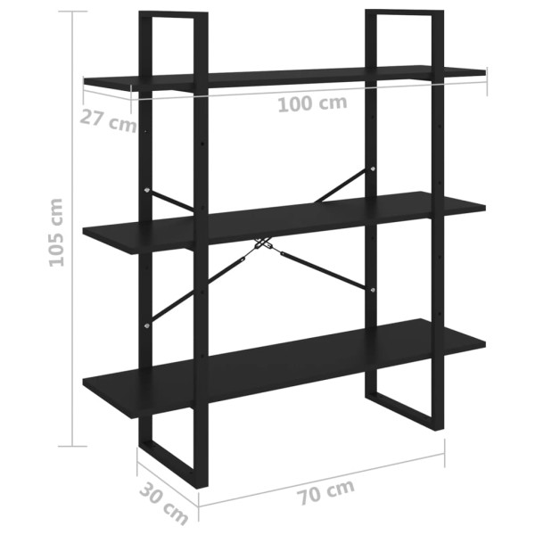 Estantería 3 niveles madera maciza de pino negro 100x30x105 cm