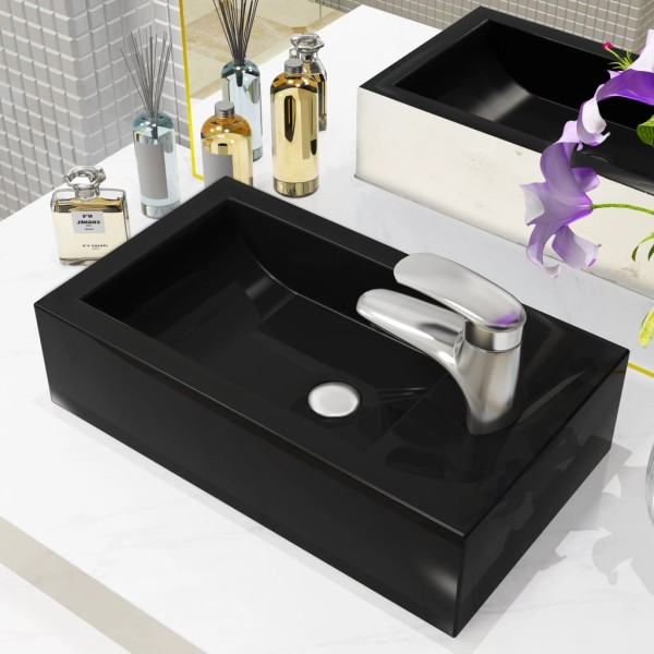 Lavabo con agujero grifo rectangular cerámica 46x25,5x12 negro