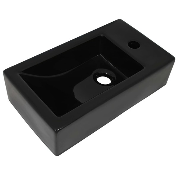 Lavabo con agujero grifo rectangular cerámica 46x25,5x12 negro