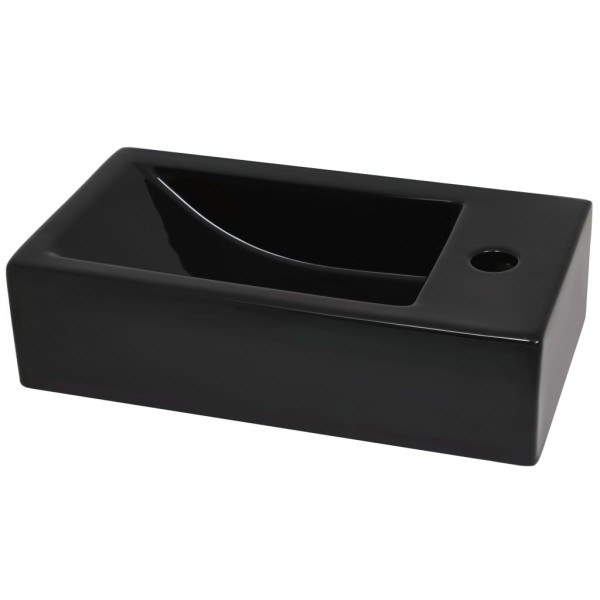 Lavabo con agujero grifo rectangular cerámica 46x25,5x12 negro