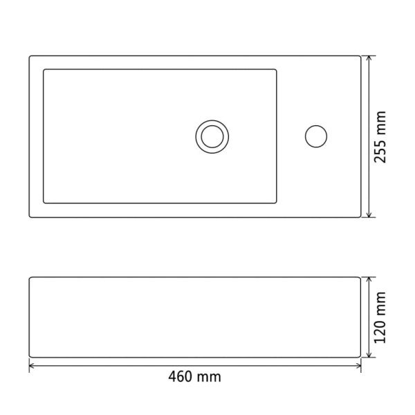 Lavabo con agujero grifo rectangular cerámica 46x25,5x12 negro