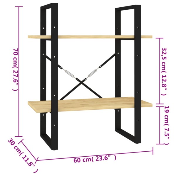 Estantería de 2 niveles madera maciza de pino 60x30x70 cm