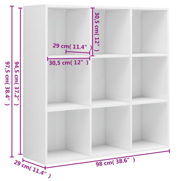 Estantería madera contrachapada blanco brillante 98x30x98 cm