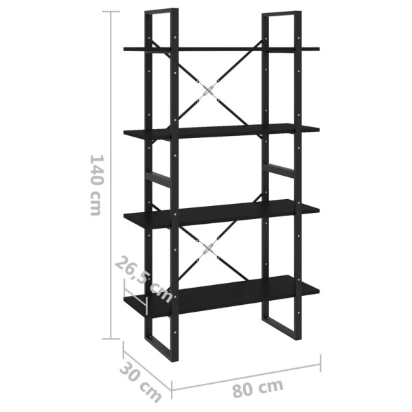 Estantería 4 niveles madera contrachapada negro 80x30x140 cm