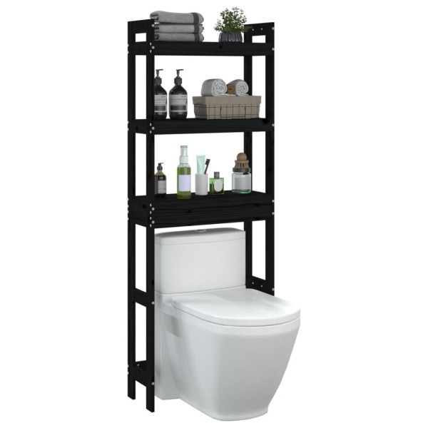 Estante de baño madera maciza de pino negro 63x26x171 cm