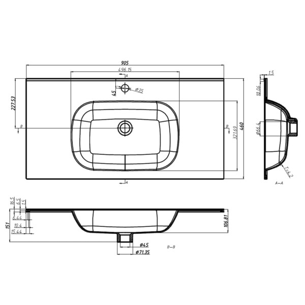 Lavabo empotrado SMC blanco 900x460x105 mm