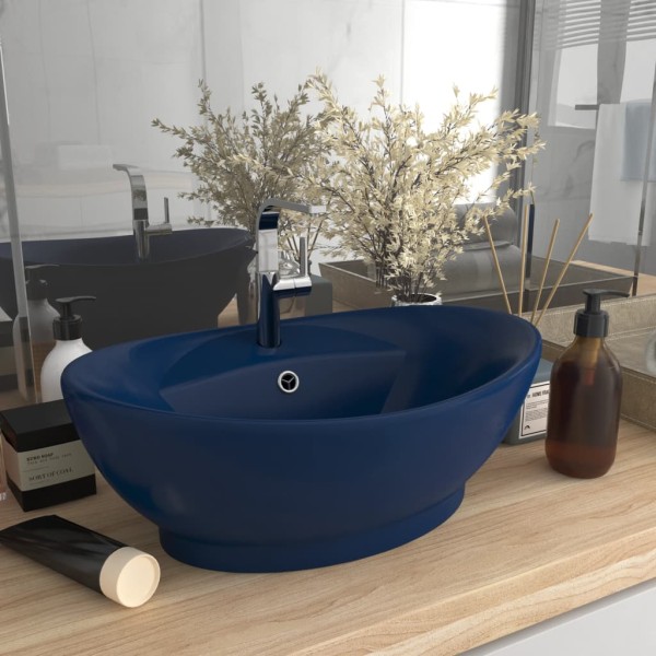 Lavabo lujoso con rebosadero cerámica azul oscuro 58,5x39cm