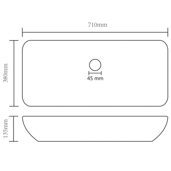 Lavabo de lujo de cerámica rectangular azul claro mate 71x38 cm